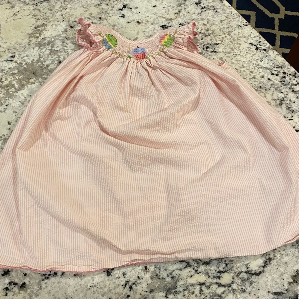 Silly Goose Cupcake Seersucker Smocked Dress 24M